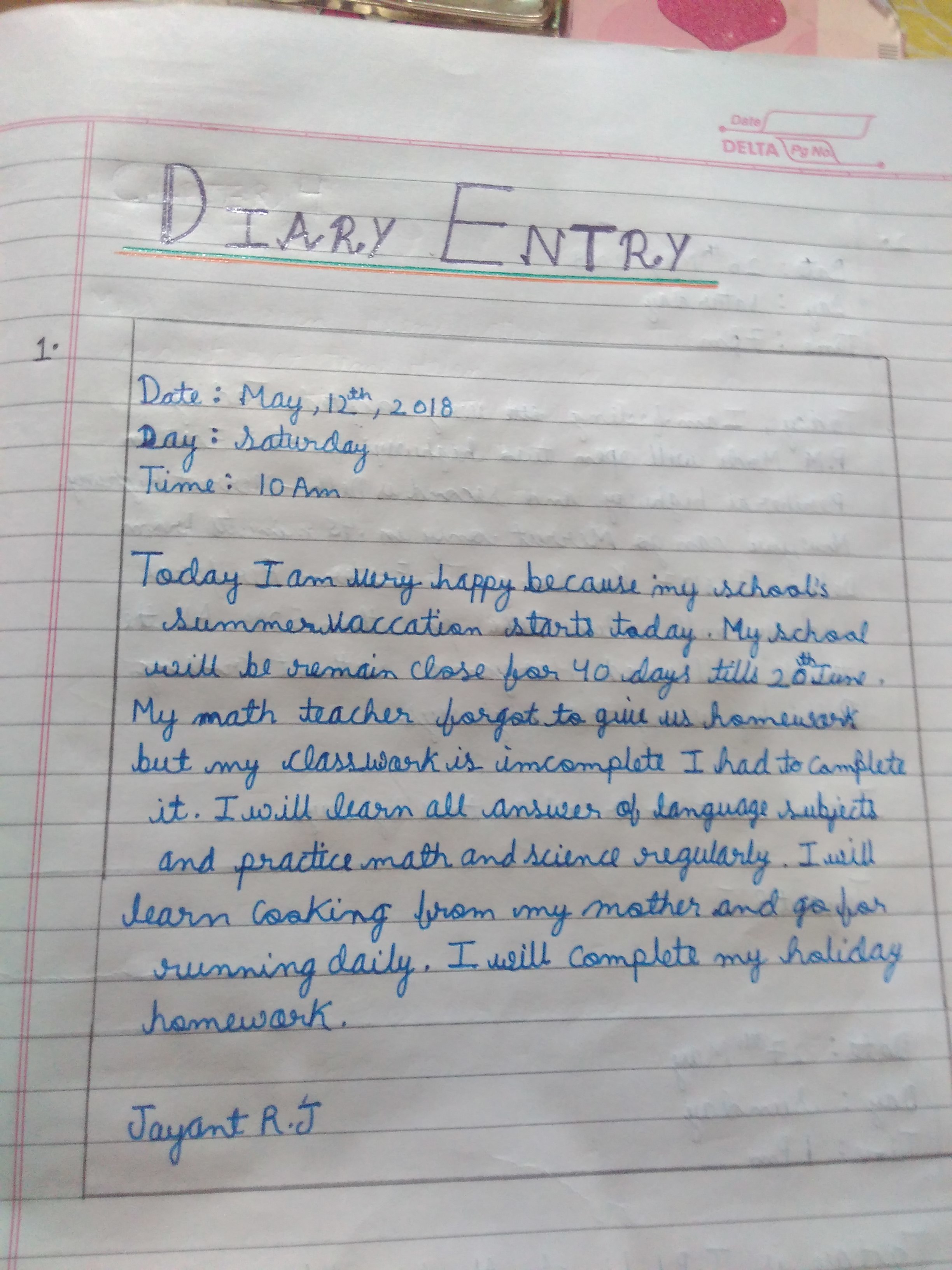 school trip diary entry